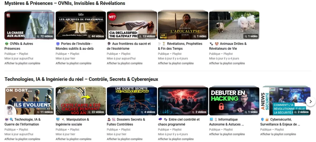 Playlists Planet Actus consacrées aux OVNIs, révélations, intelligence artificielle, technologies, manipulation et ingénierie du réel.