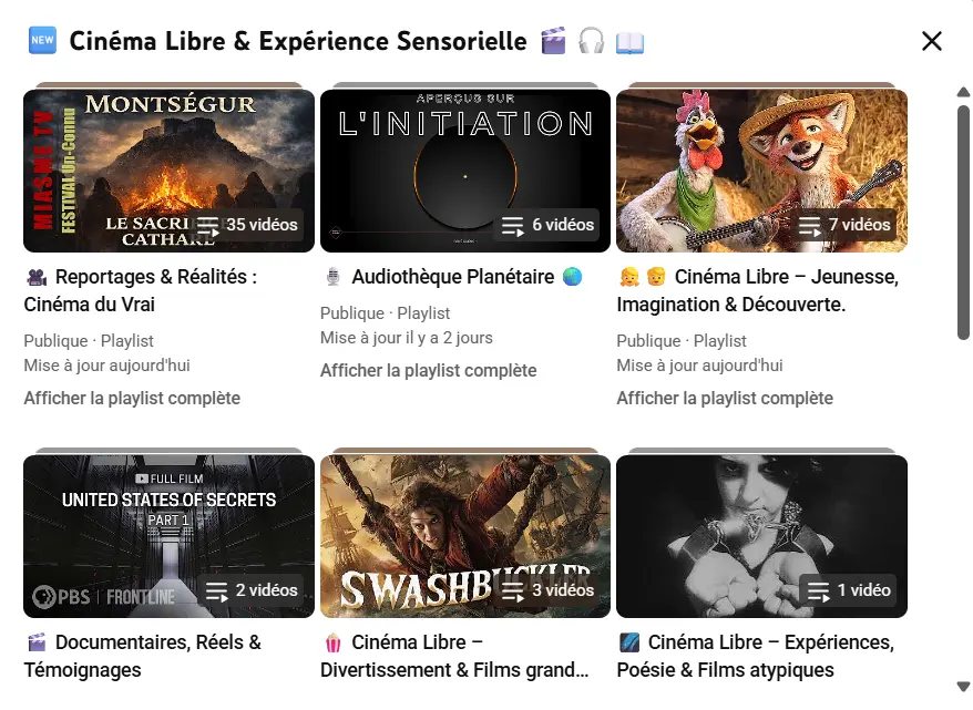 Cinéma Libre Planet Actus : documentaires, films indépendants, audiothèque planétaire et expériences sensorielles sur YouTube.